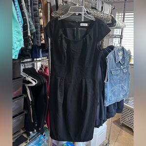 Calvin Klein Black Cap-Sleeve Midi Sheath Dress